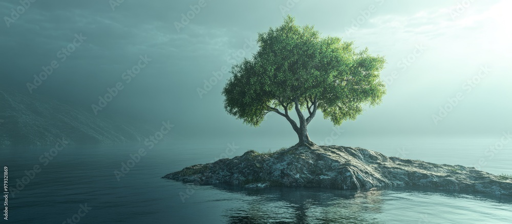 Poster solitary tree in a 3d rendering