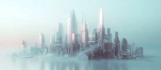 Obraz premium Surreal 3D illustration of a futuristic utopian metropolis in an abstract science fiction style