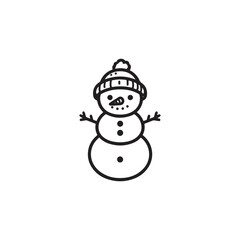 Cute Snowman Holding Snow - Isolated Black Outline on White.