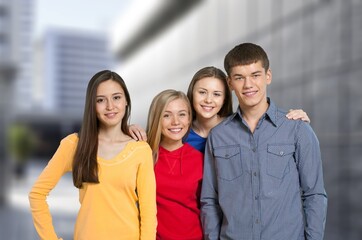 Portrait of young student friends posing together