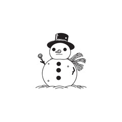 Happy Snowman Posing with Snow in Hand - Black Outline on White.