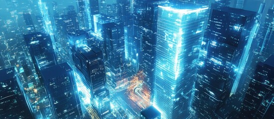 Futuristic city concept rendered in 3D showcasing innovative architecture and advanced urban design