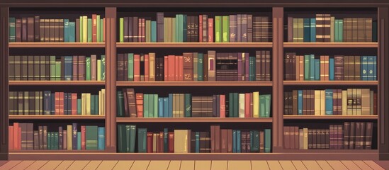 Antique Wooden Bookshelves In Library Background Illustration