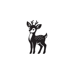 Adorable Reindeer Vector Illustration - Black Outline on White.