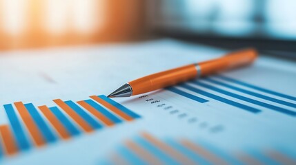 Close-up of a pen resting on a business graph, highlighting financial data analysis and professional planning.
