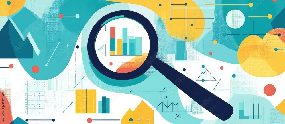 Poster data visualization and analysis concept with magnifying glass