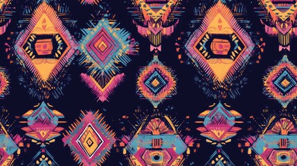 Fototapeta premium Bohemian ethnic seamless pattern Print Repeating background Fabric design wallpaper