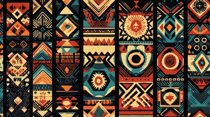 African Textures Black Ethnic Art Abstract Geometric Tribal Designs Luxury Patterns Bright Ethnic Patchwork Aztec Templates Seamless Sun Ethnic Patterns