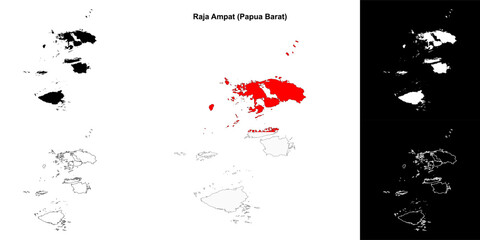 Fototapeta premium Raja Ampat blank outline map set