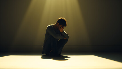 Silhouette of depressed man. Silhouette depressed man behaving sadly. Sad man suffering depression . AI generated image, ai..