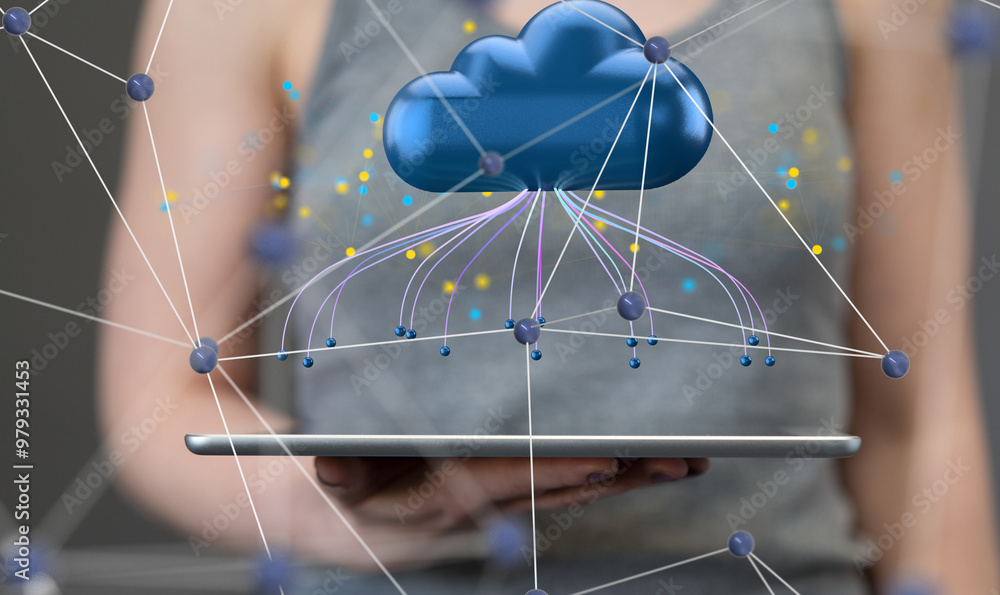 Aufkleber cloud technology. polygonal wireframe art looks like constellation