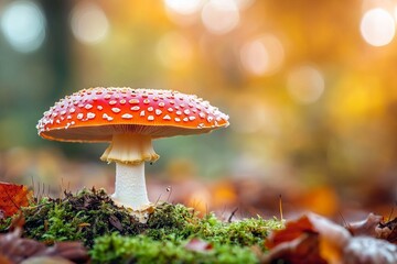 Amanita Muscaria Mushroom in a Forest - AI generated illustration