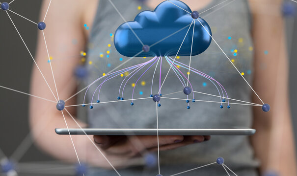 Cloud technology. Polygonal wireframe art looks like constellation