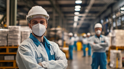 Emergency drill in manufacturing facility focused on safety protocols and teamwork