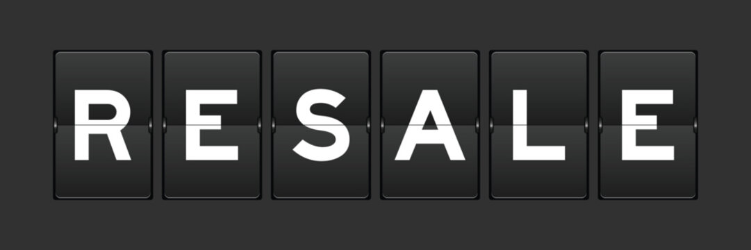 Black color analog flip board with word resale on gray background