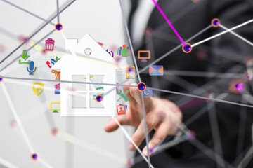 home data. Digital cyberspace with particles and Digital data network connections concept. - 3d
