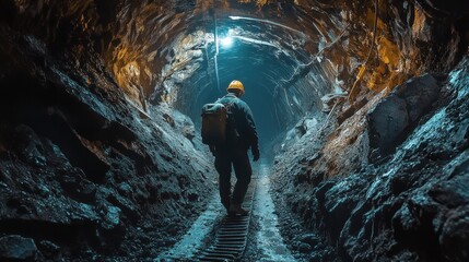 Obraz premium a miner in a mine, realistic photo
