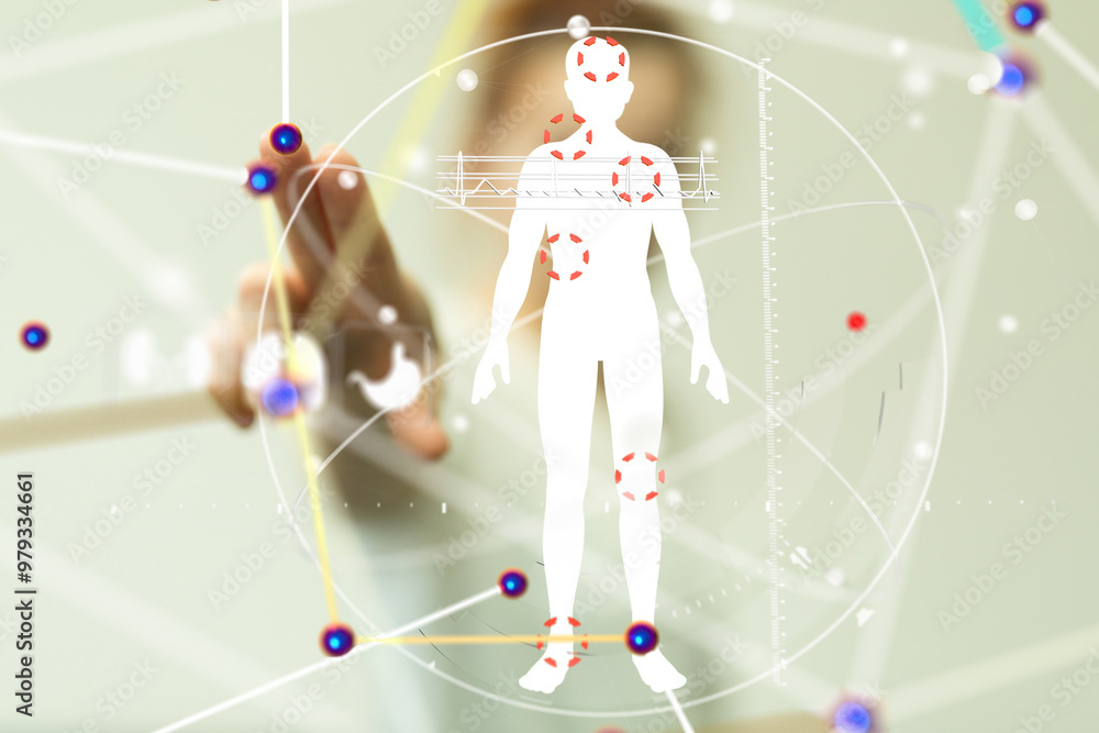Poster Neural network 3D illustration. Big data and cybersecurity