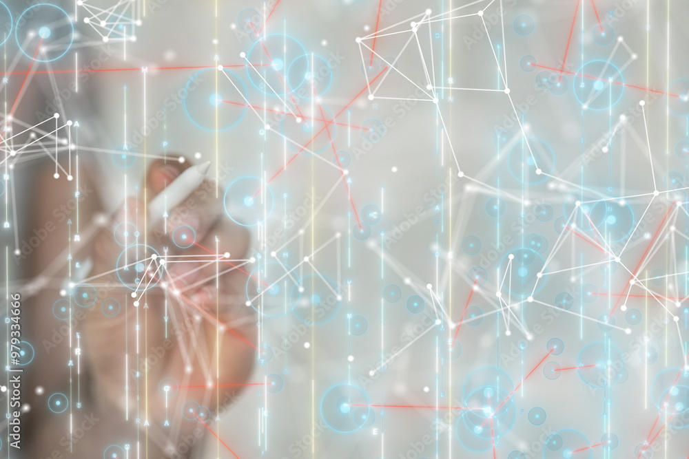 Poster neural network 3d illustration. big data and cybersecurity