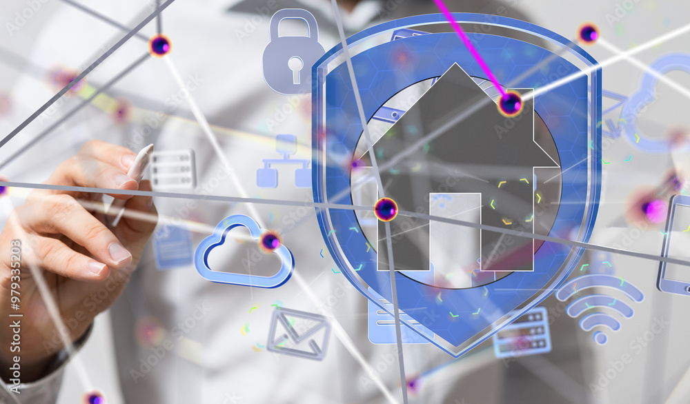 Poster house. data Big data visualization background.Abstract technology - 3d