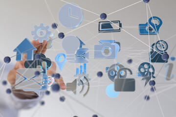 Neural network 3D illustration. Big data and cybersecurity