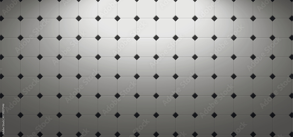 Poster white wall tiles window shine light highlights and shadows on tiles. vector realistic background