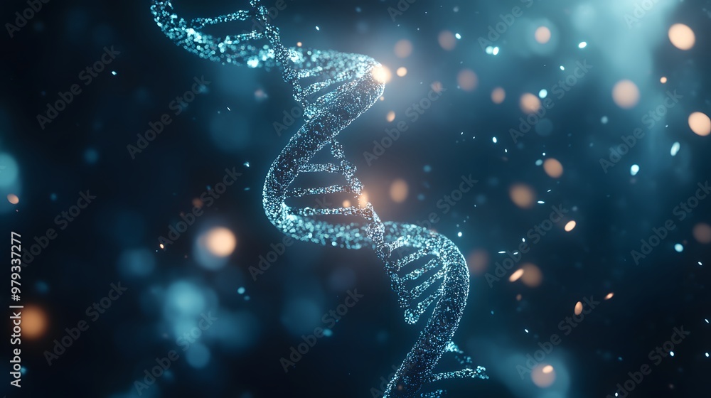Aufkleber abstract representation of a dna double helix with glowing particles