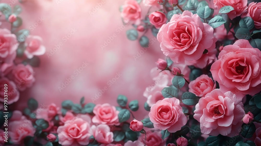 Poster pink roses bouquet