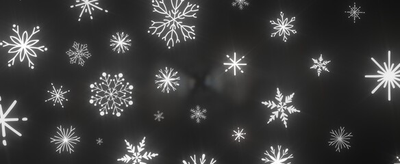 Snowflakes and bokeh lights on the blue Merry Christmas background. 3D render