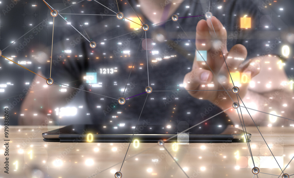 Aufkleber neural network 3d illustration. big data and cybersecurity