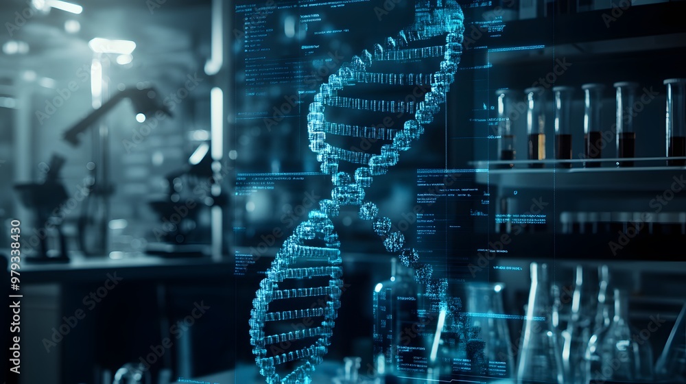 Aufkleber digital dna helix projected in a laboratory setting