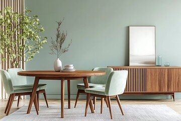 Elegant Minimalist Dining Room with Wooden Chairs and Natural Light