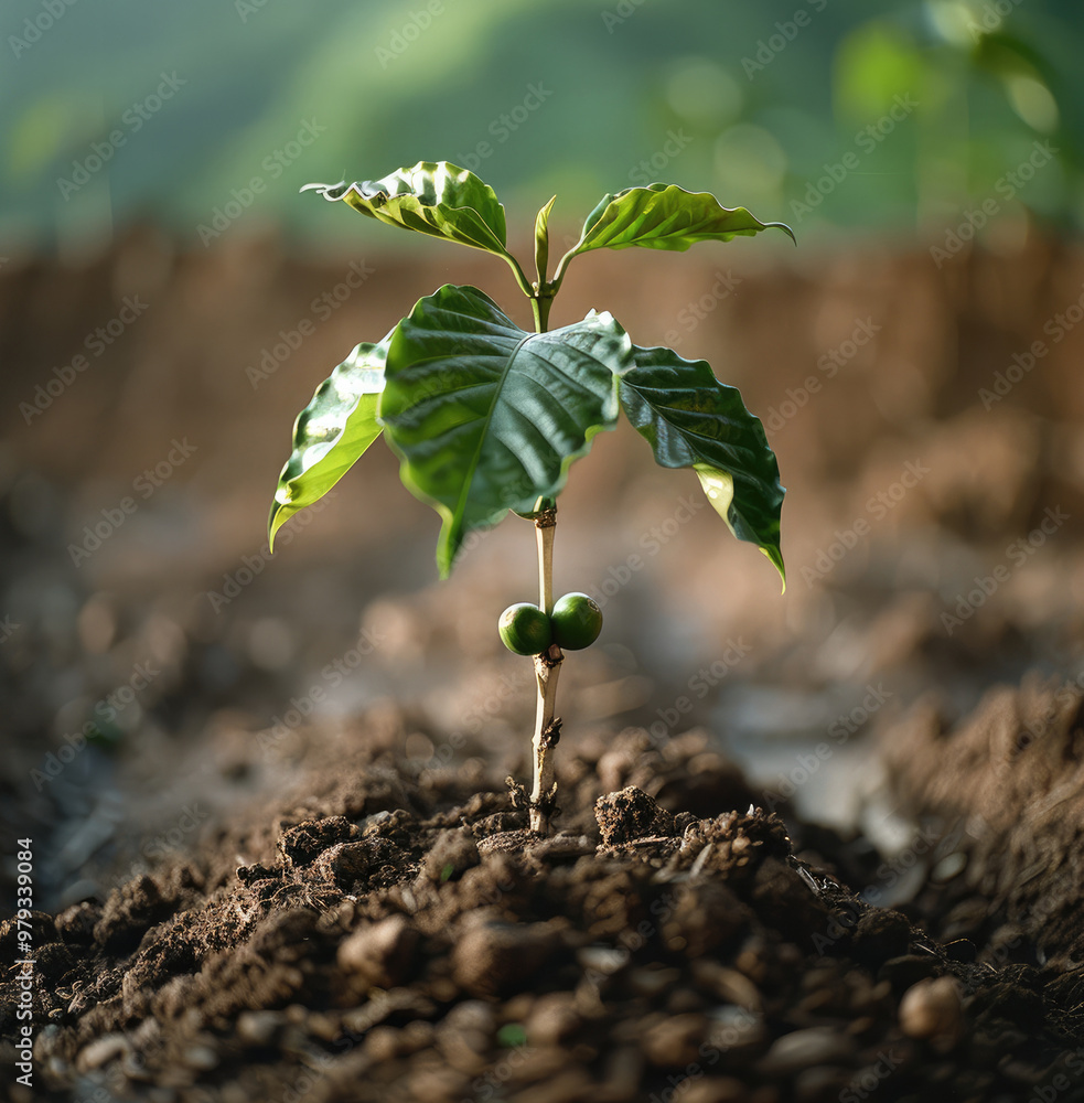 Poster the seed grows and becomes a coffee tree. generative ai.