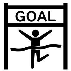 マラソンをゴールしてバンザイで喜ぶ人物アイコン