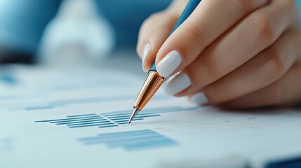 A woman's hand holding a pen and writing on paper, AI