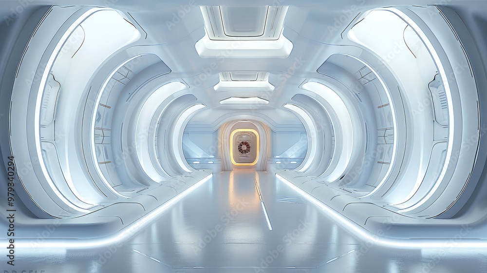 Aufkleber within a huge futuristic spaceship interior. generative ai.