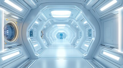 Obraz premium Within a huge futuristic spaceship interior. Generative AI.