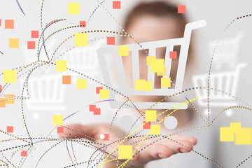 Online shopping business concept selecting shopping cart.