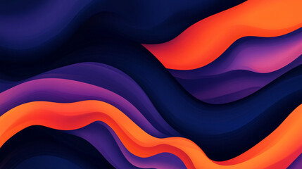 Fototapeta premium A bold abstract wave background with dynamic flowing shapes in deep navy blue, bright orange, and soft lilac, creating a sense of movement.