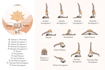 Hand drawn hatha yoga poses and their sanskrit names, Iyangar yoga asanas 86-97 © Franzi draws