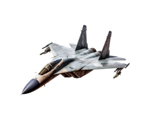 Grey fighter jets with missiles, flying in the sky. Suitable for military, aviation, defense, and technology concepts in design projects. Generative AI
