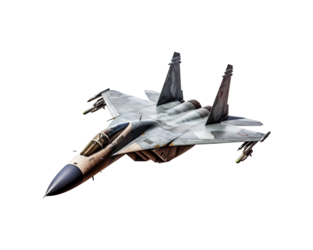 Grey fighter jets with missiles, flying in the sky. Suitable for military, aviation, defense, and technology concepts in design projects. Generative AI