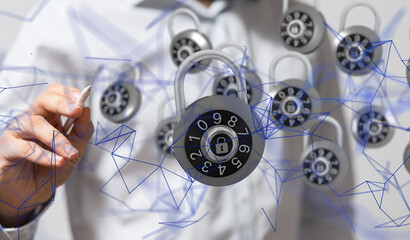 abstract lines with dots over dark background.