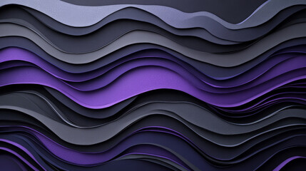 Fototapeta premium A bold, dark paper cut wave design in deep purple, charcoal gray, and metallic silver, with sharp, layered shapes for a dramatic look.