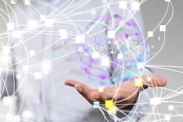 connected symbols for digital, interactive and global communication concept