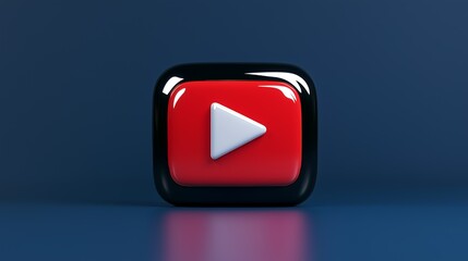 3D Red YouTube Play Button Icon on Dark Blue