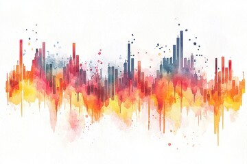 Vibrant watercolor soundwave illustration in hues of red, orange, and blue, evoking energy and creativity in a unique design.