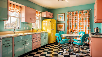 Colorful Retro 50s Style Vintage Kitchen