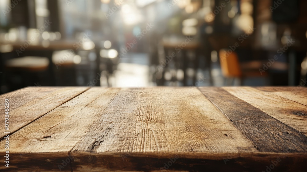 Poster a wooden table in a softly lit caf? setting, creating a warm, inviting atmosphere.