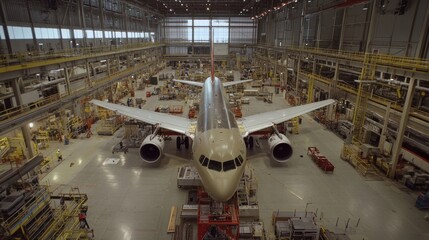 In the final assembly area, technicians are integrating all major aircraft components into a single structure